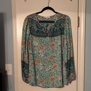 Umgee Turquoise Floral Blouse size XL
